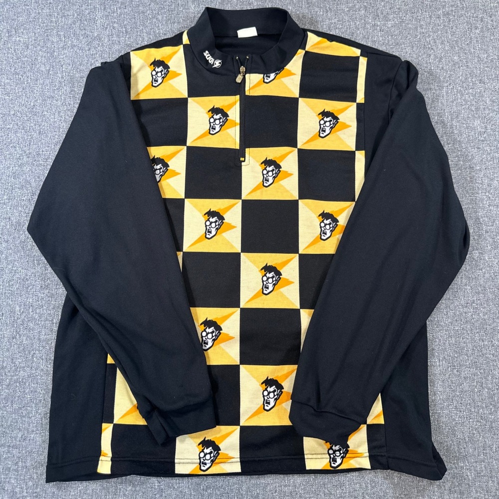 Sugoi Mens Long Sleeve Cycling Jersey Black Yellow Checkered Made in Canada L